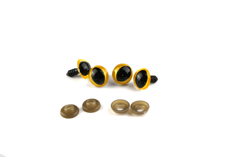 Oczy plastikowe, bezpieczne do maskoek- KOCIE żółte - 14 mm