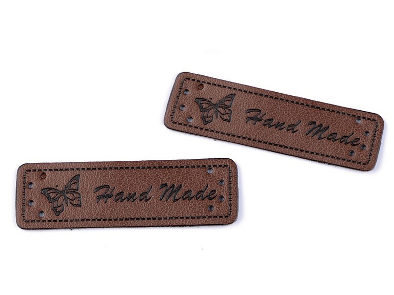 Metka z eko-skóry Hand made 15x50 mm - brązowa